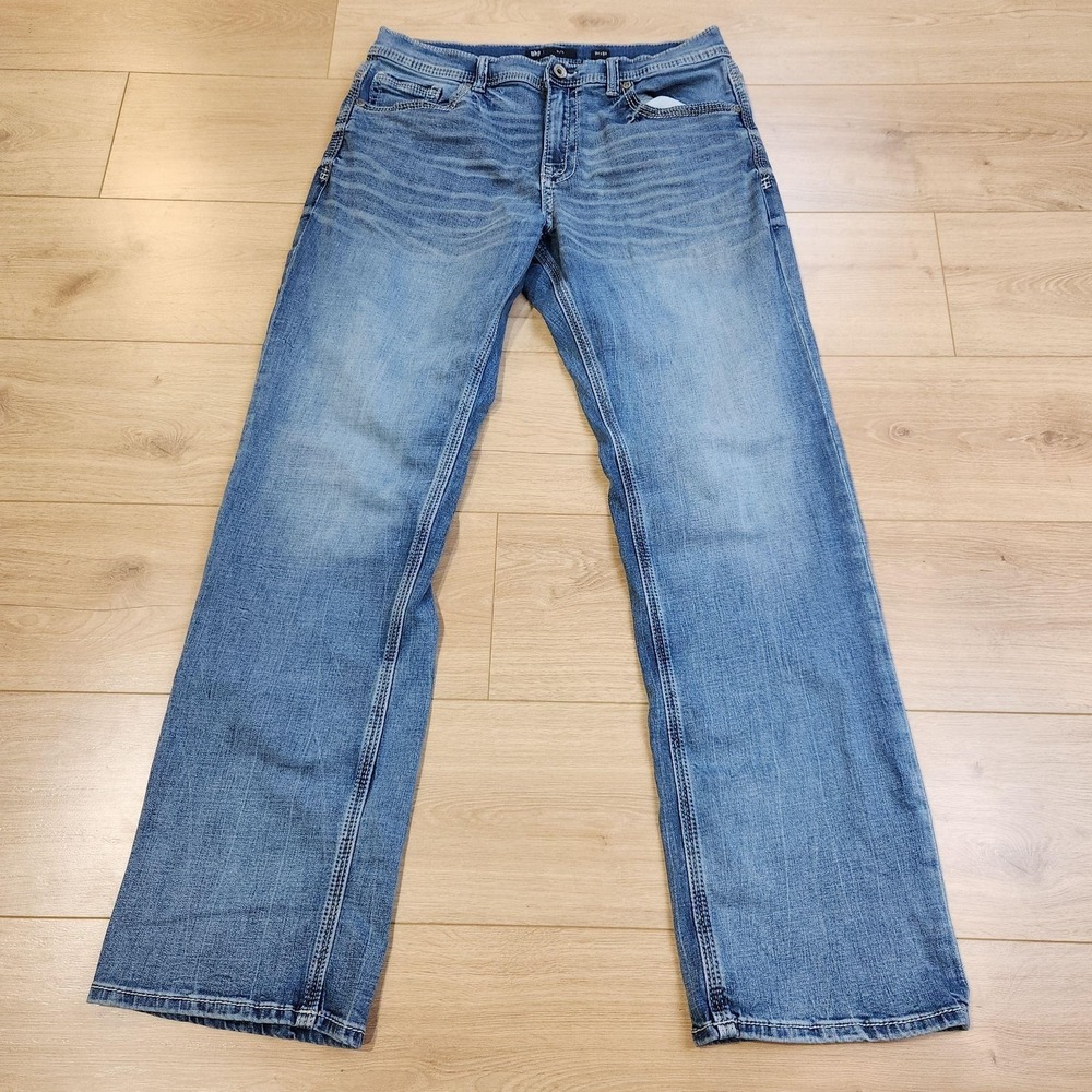 BKE Seth Jeans Mens 34x34 Blue Medium Wash Relaxed Bootcut Denim Stretch Casual